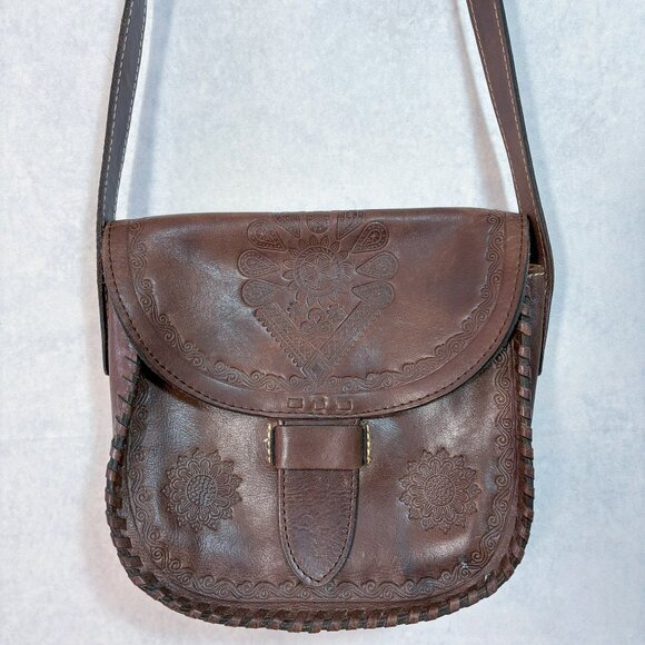Patricia Nash Embossed Leather Cross Body Bag Tooled Forli Flap Vintage Brown - Picture 2 of 15